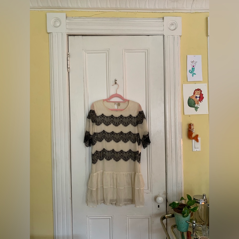 farm white and black lace dress